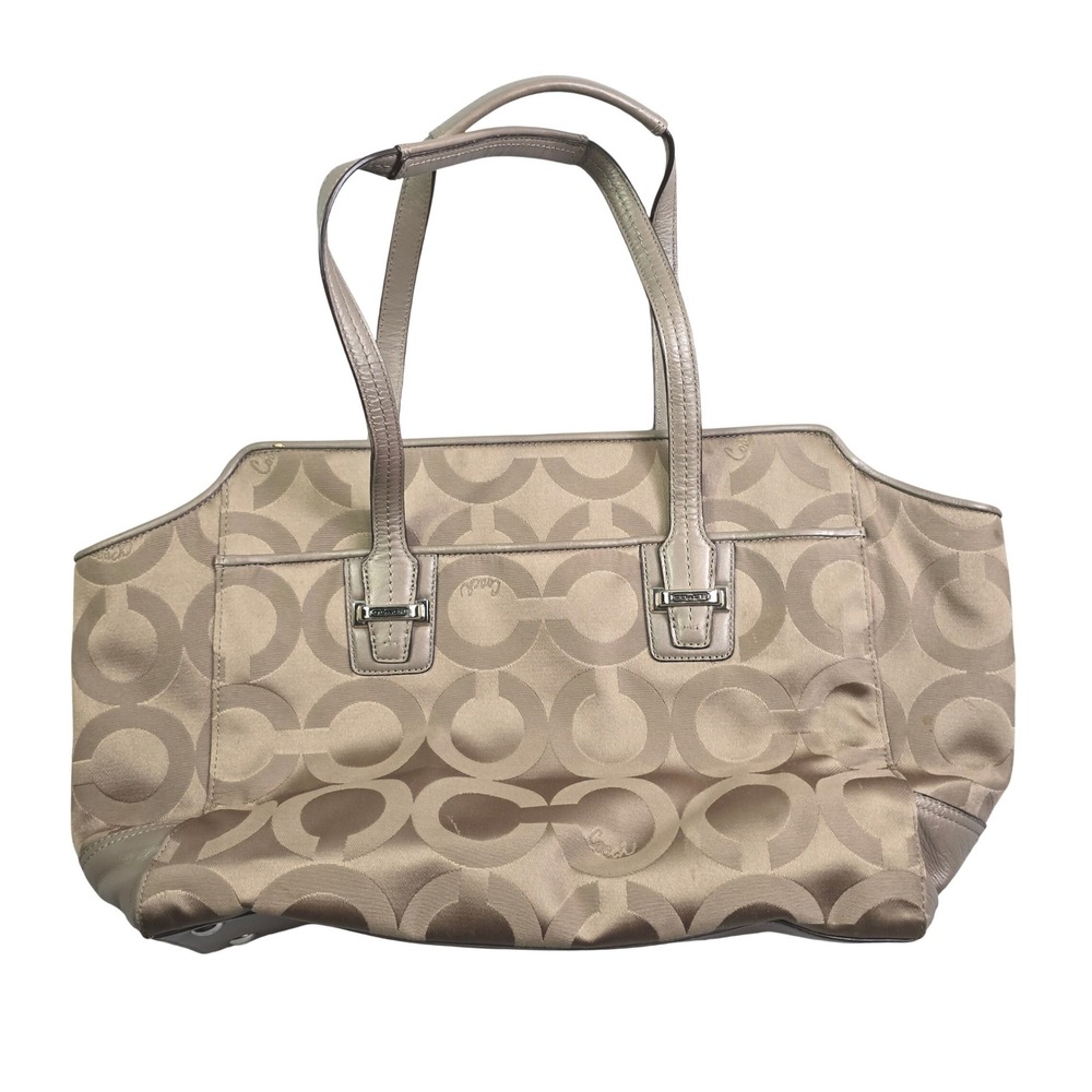 Coach Signature Op Art Alexis Tote Bag Large Champagne Beige Carryall‎ F25501